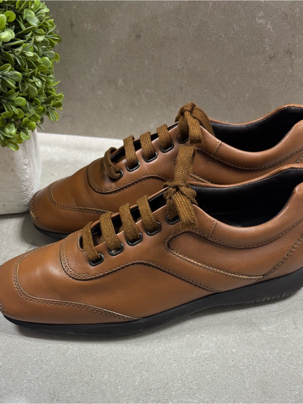 Hogan Brown Leather Sneakers EU 38 Square Toe Italian Designer Y2K Retro